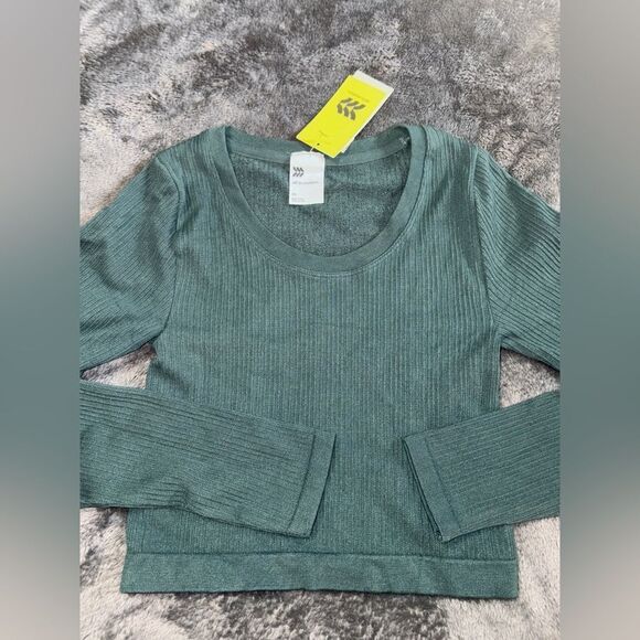 Nwt all in motion XS dark green modal rib seamless long sleeve shirt - Picture 2 of 5